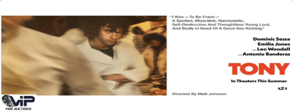 Promotional poster for the movie 'Tony' featuring a young man in a kitchen, looking serious. Text includes the tagline, cast names, and details about the film's release.
