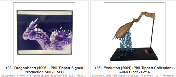 Production still from the film DragonHeart (1996) featuring a dragon character, signed by Phil Tippett.
